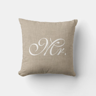 Burlap & White Mr. Pillow Kissen