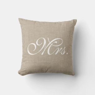 Burlap & White Mrs. Pillow Kissen