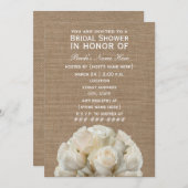 Burlap White Roses Brautparty Einladung (Vorne/Hinten)