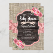 Burlap Wood Pink Blume Girl Baby Dusche Einladung (Vorne/Hinten)