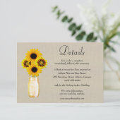 Burlap Yellow Floral Mason Jar Wedding Details Begleitkarte (Stehend Vorderseite)