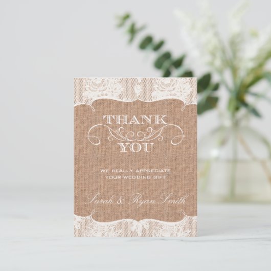Burlarp Print & Lace Wedding Danke Karten (Stehend Vorderseite)