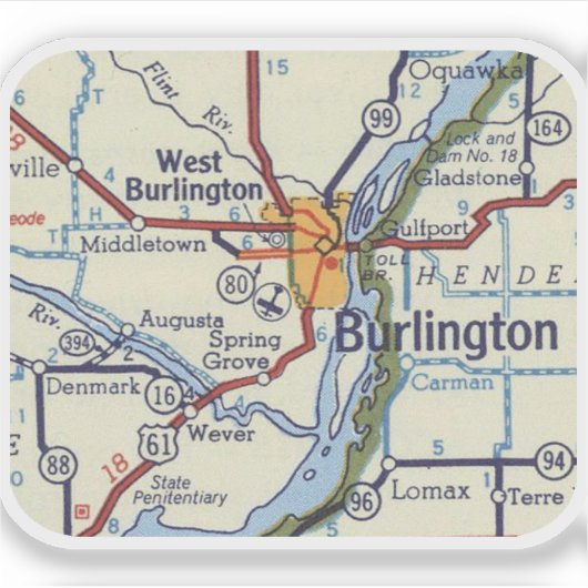 Burlington IA Map Aufkleber (Vorderseite)