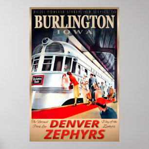 Burlington Iowa Denver Zephyrs Burlington Route Poster
