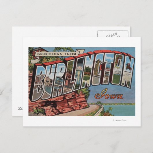 Burlington, Iowa - Große Buchstabenszenen Postkarte (Vorne/Hinten)