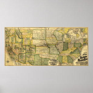 Burlington & Missouri River Railroad Map (1882) Poster