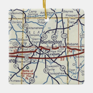 Burlington NC Vintage Karte Keramikornament