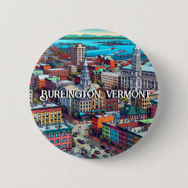 Burlington, Vermont Comic Book Style Art Button