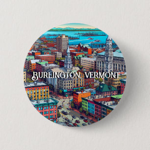 Burlington, Vermont Comic Book Style Art Button
