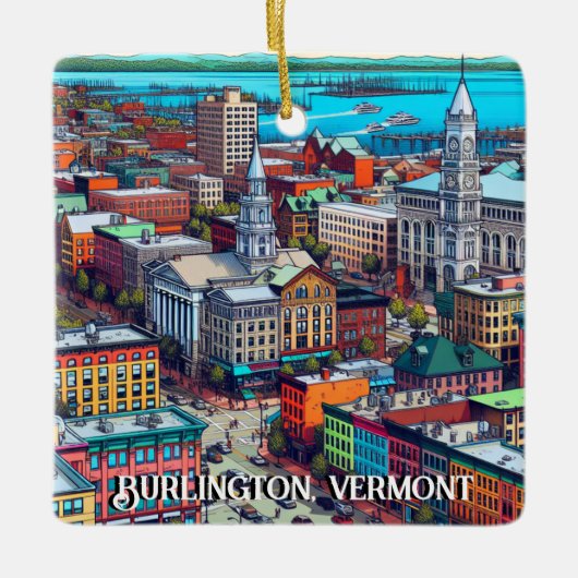 Burlington, Vermont Comic Book Style Art Keramikornament (Vorderseite)