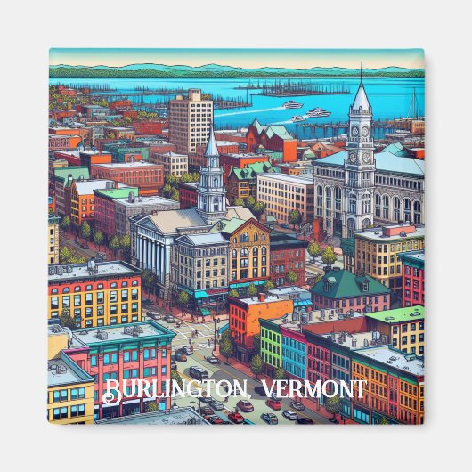 Burlington, Vermont Comic Book Style Art Magnet (Vorne)