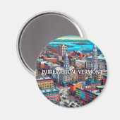 Burlington, Vermont Comic Book Style Art Magnet (Vorderseite/Rückseite)