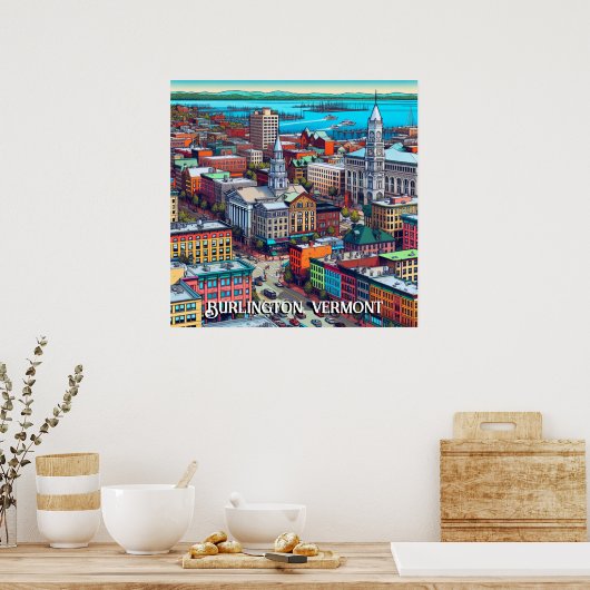 Burlington, Vermont Comic Book Style Art Poster (Küche)