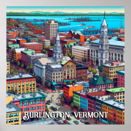 Burlington, Vermont Comic Book Style Art Poster