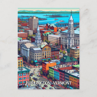 Burlington, Vermont Comic Book Style Art Postkarte