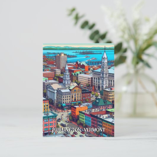 Burlington, Vermont Comic Book Style Art Postkarte (Stehend Vorderseite)