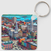Burlington, Vermont Comic Book Style Art Schlüsselanhänger (Rückseite)