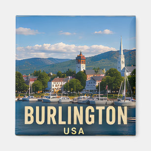 Burlington Vermont Seefront Berg Reise Geschenk Magnet