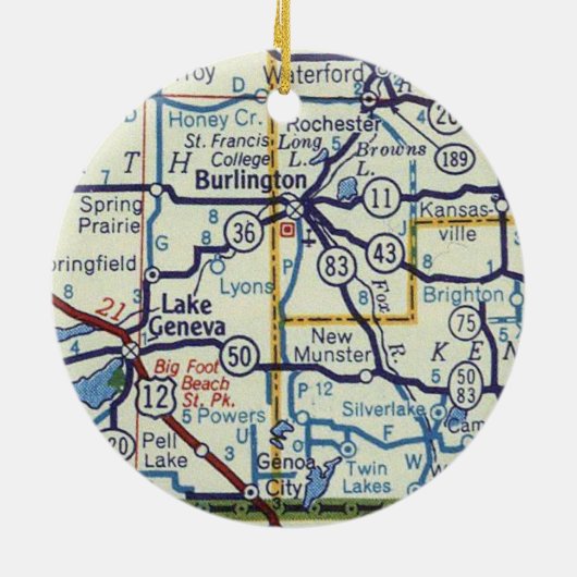 Burlington WI Vintag Map Keramik Ornament (Hinten)