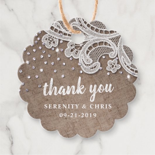Burlrasen Glitzer rustikale Hochzeit danke Geschenkanhänger (Vorderseite)