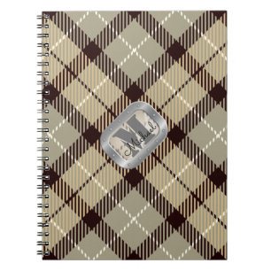 Burlywood Grau Tartan Metall-Monogramm-Schrift Notizblock