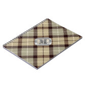 Burlywood Gray Tartan Metallic Monogram Script Notizblock (Linke Seite)