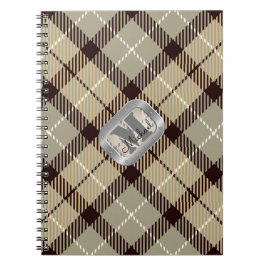 Burlywood Gray Tartan Metallic Monogram Script Notizblock