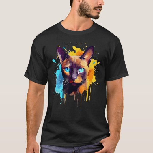 Burmese Cat Face Colorful Splash Art T-Shirt (Vorderseite)