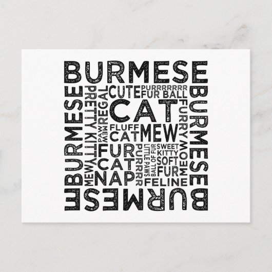 Burmese Cat Typografie Postkarte (Vorderseite)