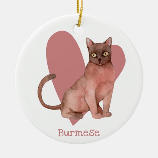 Burmese Cat Watercolor Kitty Pink Herz Keramik Ornament (Vorne)