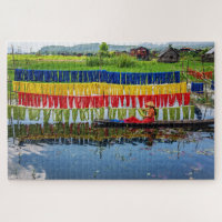 Burmese Colorful Fabric Myanmar Boat Travel Scenic