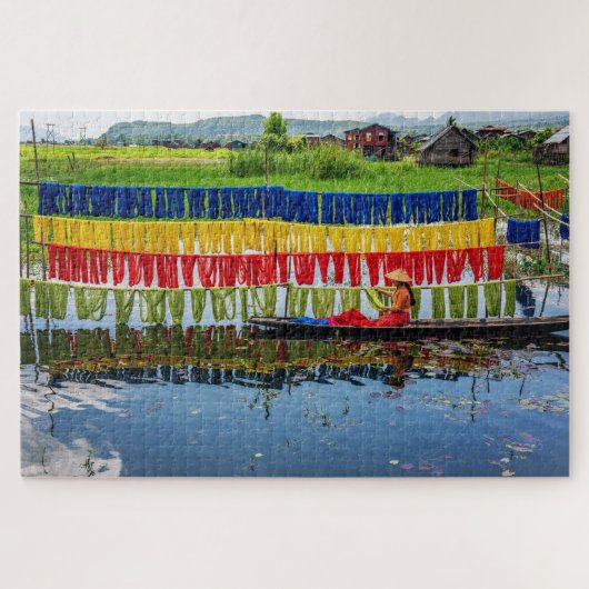 Burmese Colorful Fabric Myanmar Boat Travel Scenic Puzzle (Horizontal)