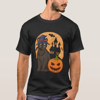 Burmese Katze mit Hexe und KürbisHalloween T-Shirt