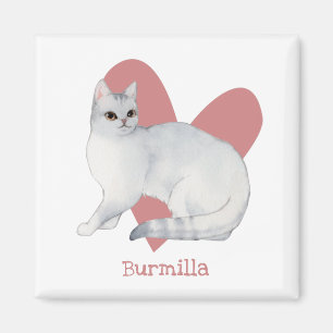 Burmilla Cat Watercolor Kitty Pink Herz Magnet