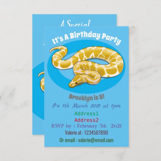 Burmische Python Schlange Cartoon Abbildung Einladung (Vorne/Hinten)