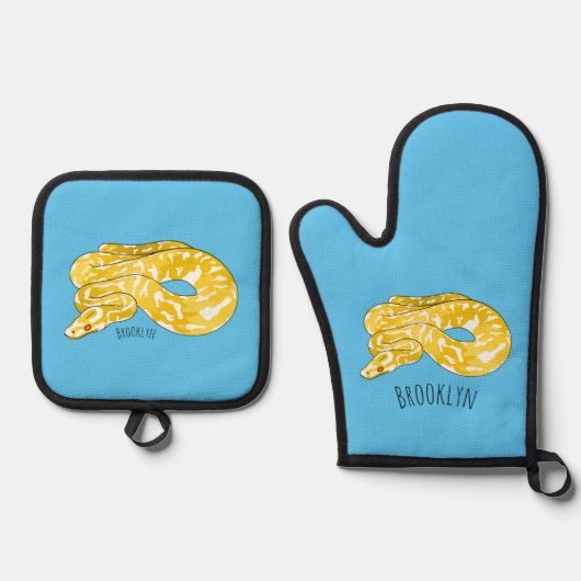 Burmische Python Schlange Cartoon Abbildung Ofenhandschuh & Topflappen-Set (Vorderseite)
