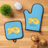 Burmische Python Schlange Cartoon Abbildung Ofenhandschuh & Topflappen-Set (Oben Unten)