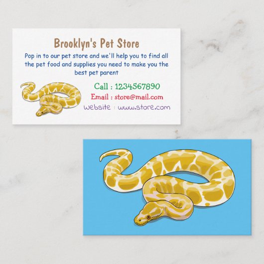 Burmische Python Schlange Cartoon Abbildung Visitenkarte (Vorne/Hinten)
