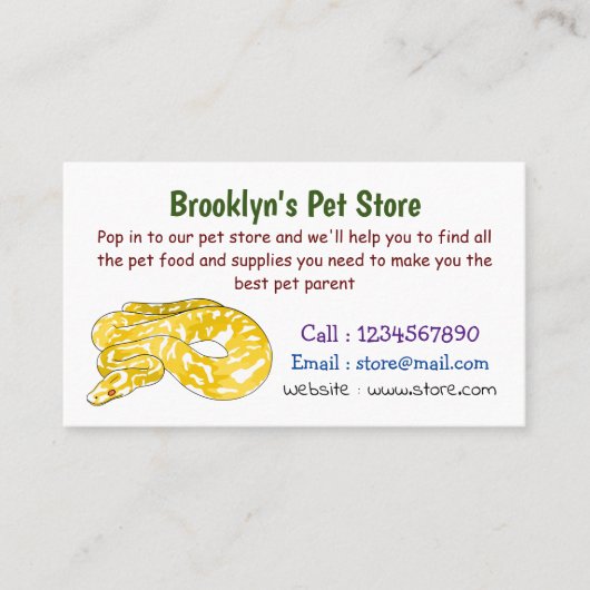 Burmische Python Schlange Cartoon Abbildung Visitenkarte (Vorderseite)