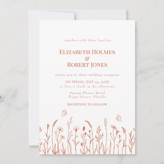 Burn Orange Wildblume Meadow Wedding Einladung (Vorderseite)