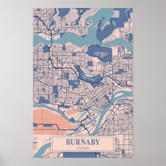 Burnaby Canada Breezy City Map Travel Poster