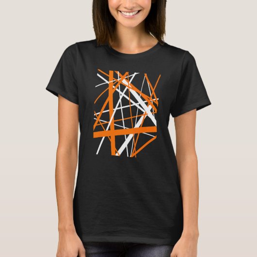 Burned Orange and White Geometric Strips Cut Out P T-Shirt (Vorderseite)