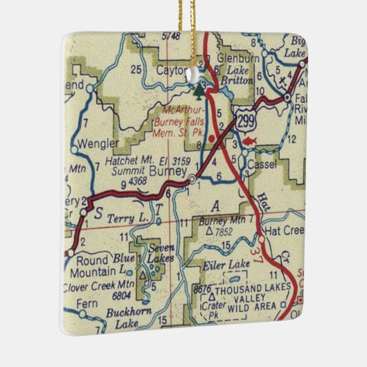 Burney CA Vintag Map Keramikornament (Rechts)