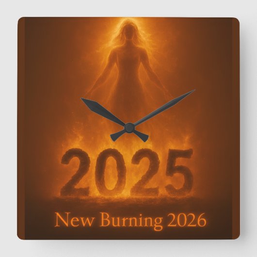 Burning 2025 New Year 2026 Fresh Start Artwork Quadratische Wanduhr (Vorderseite)