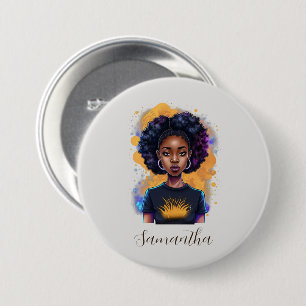 Burning Afro Woman Button