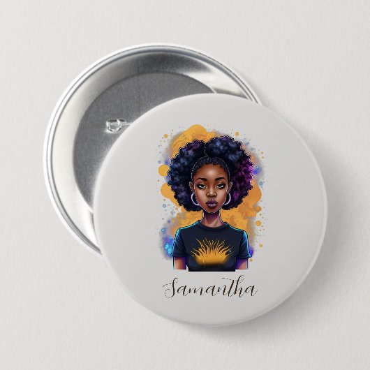Burning Afro Woman Button (Vorne & Hinten)