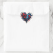Burning Blue Heart mit Roten Blume Herz-Aufkleber (Tasche)