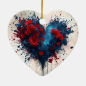 Burning Blue Heart mit Roten Blume Keramik Ornament (Hinten)