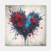 Burning Blue Heart mit Roten Blume Magnet (Vorne)