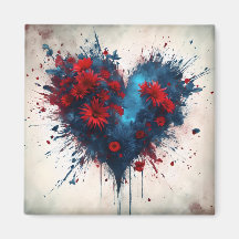 Burning Blue Heart mit Roten Blume